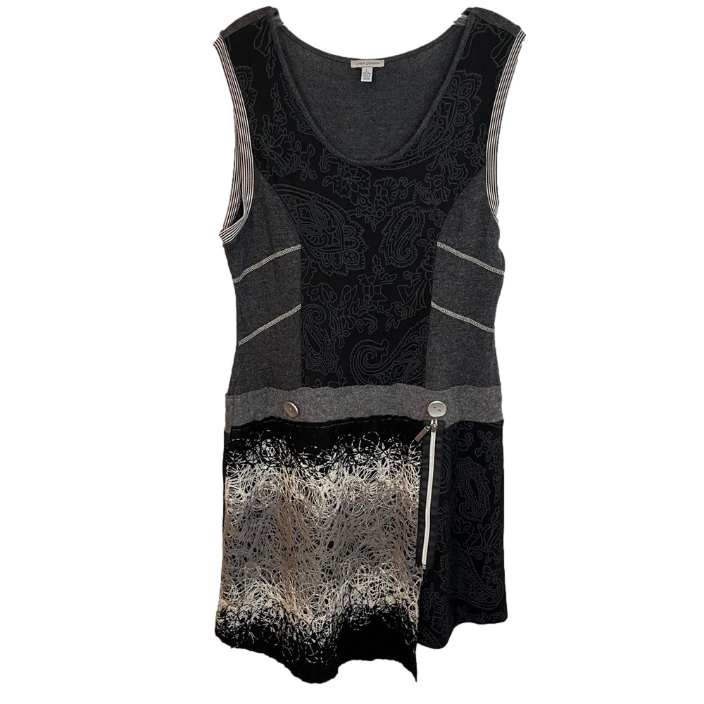 Linea Domani Women’s Multi Media Wool Blend Textured Artsy Drop Waist Dress L